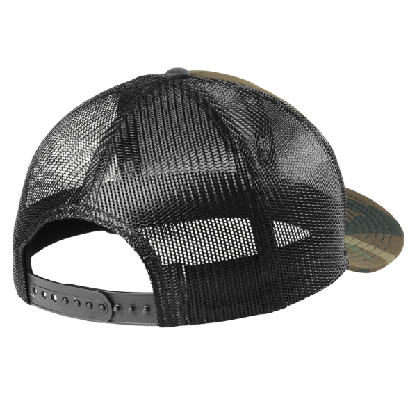 New Era Snapback Low Profile Trucker Cap, Camo / Black, Back view