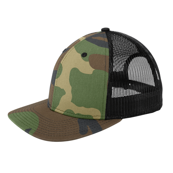 New Era Snapback Low Profile Trucker Cap, Camo / Black, Left Side view