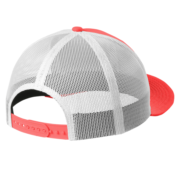 New Era Snapback Low Profile Trucker Cap, Coral / White, Back view