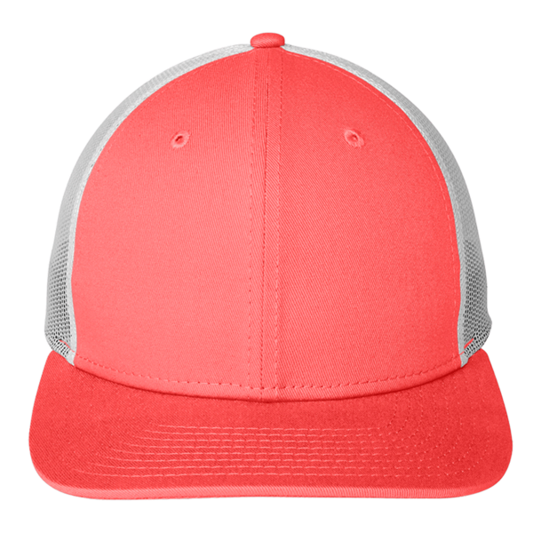 New Era Snapback Low Profile Trucker Cap, Coral / White, Front view