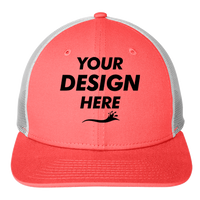New Era Snapback Low Profile Trucker Cap, Coral / White, Front view, Mockup