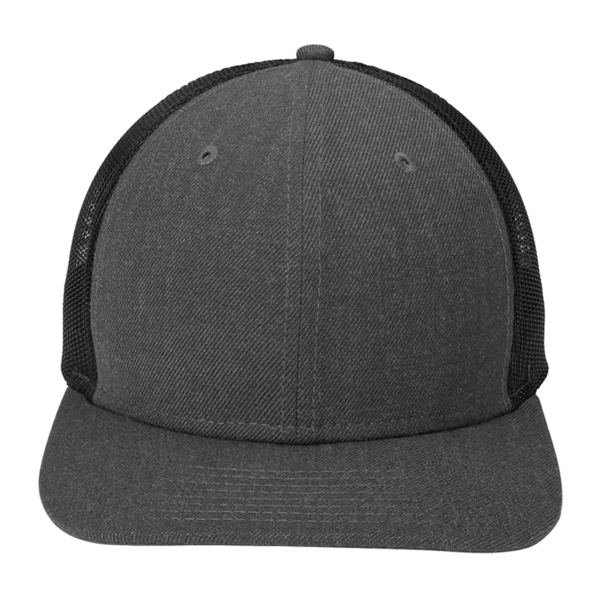 New Era Snapback Low Profile Trucker Cap, Heather Graphite / Black, Front view