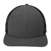 New Era Snapback Low Profile Trucker Cap, Heather Graphite / Black, Front view