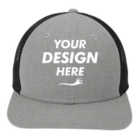 New Era Snapback Low Profile Trucker Cap, Heather Grey / Black, Front view, Mockup