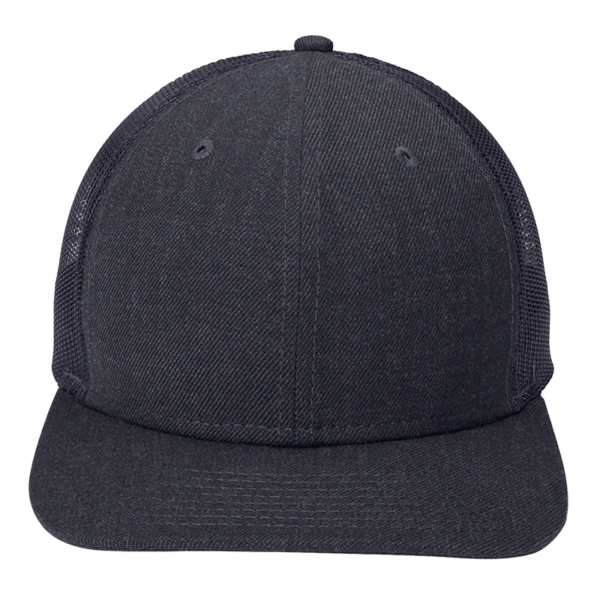 New Era Snapback Low Profile Trucker Cap, Heather Navy / Navy, Front view