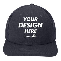 New Era Snapback Low Profile Trucker Cap, Heather Navy / Navy, Front view, Mockup