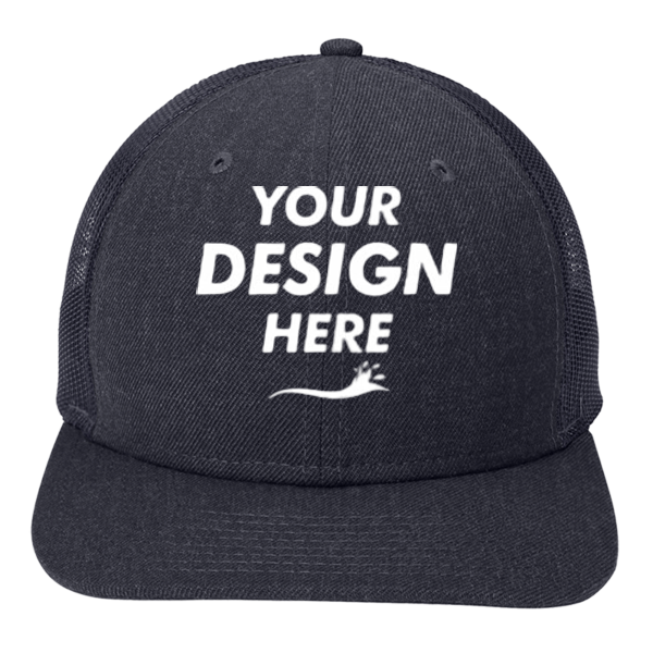 New Era Snapback Low Profile Trucker Cap, Heather Navy / Navy, Front view, Mockup