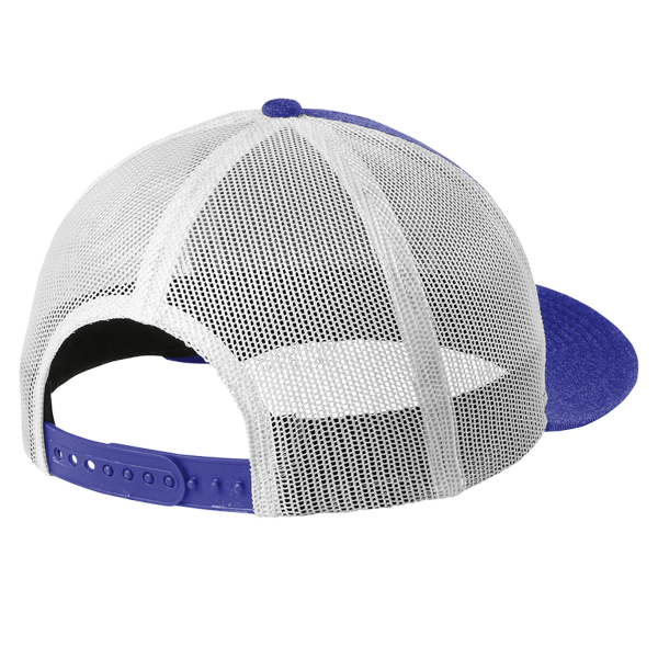 New Era Snapback Low Profile Trucker Cap, Heather Royal / White, Back view