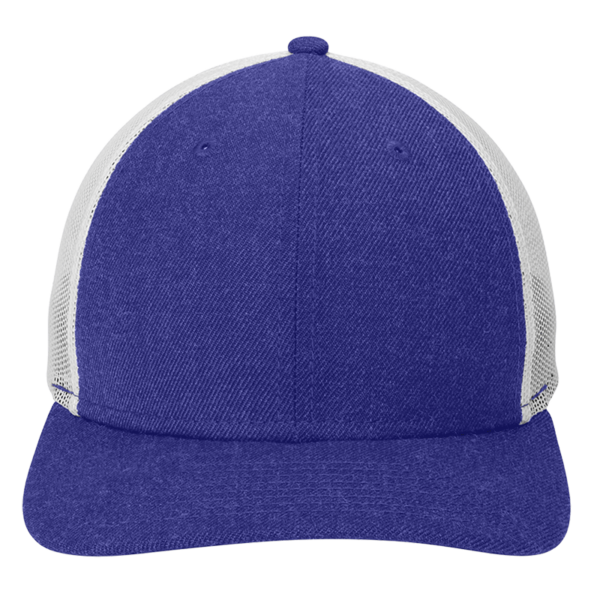 New Era Snapback Low Profile Trucker Cap, Heather Royal / White, Front view