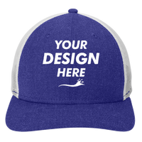 New Era Snapback Low Profile Trucker Cap, Heather Royal / White, Front view, Mockup