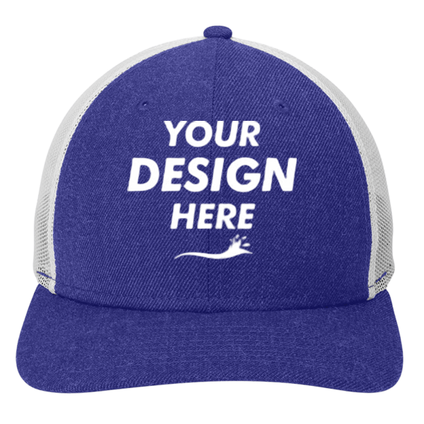 New Era Snapback Low Profile Trucker Cap, Heather Royal / White, Front view, Mockup