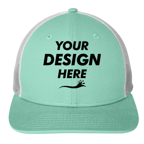New Era Snapback Low Profile Trucker Cap, Mint / White, Front view, Mockup
