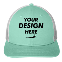 New Era Snapback Low Profile Trucker Cap, Mint / White, Front view, Mockup