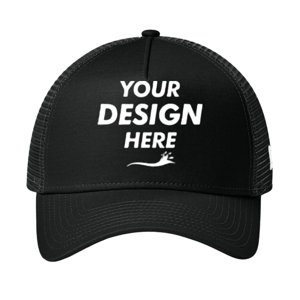 New Era Snapback Trucker Cap, Flag Black / Black, Front view, Mockup
