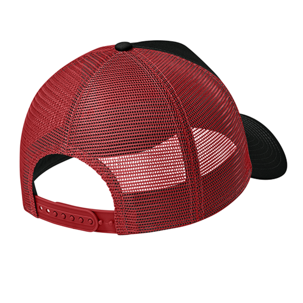 New Era Snapback Trucker Cap, Flag Black / Scarlet, Back view