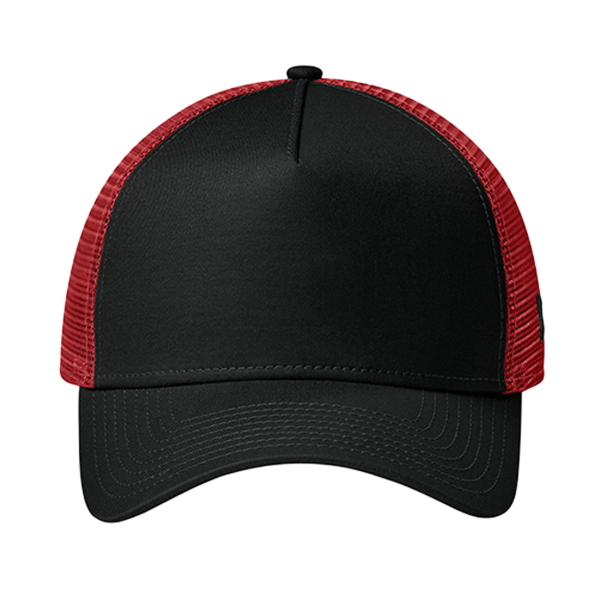 New Era Snapback Trucker Cap, Flag Black / Scarlet, Front view