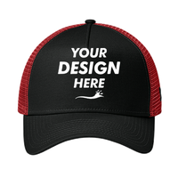 New Era Snapback Trucker Cap, Flag Black / Scarlet, Front view, Mockup