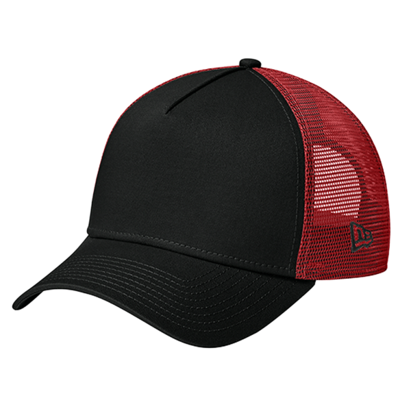 New Era Snapback Trucker Cap, Flag Black / Scarlet, Left Side view