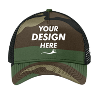 New Era Snapback Trucker Cap, Flag Camo / Black, Front view, Mockup