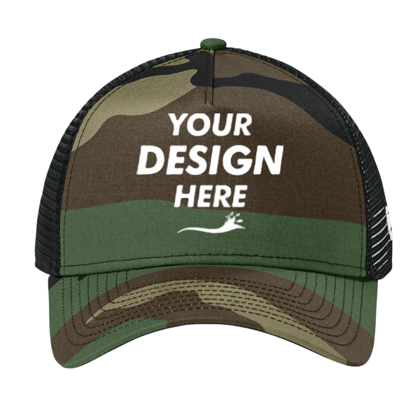 New Era Snapback Trucker Cap, Flag Camo / Black, Front view, Mockup