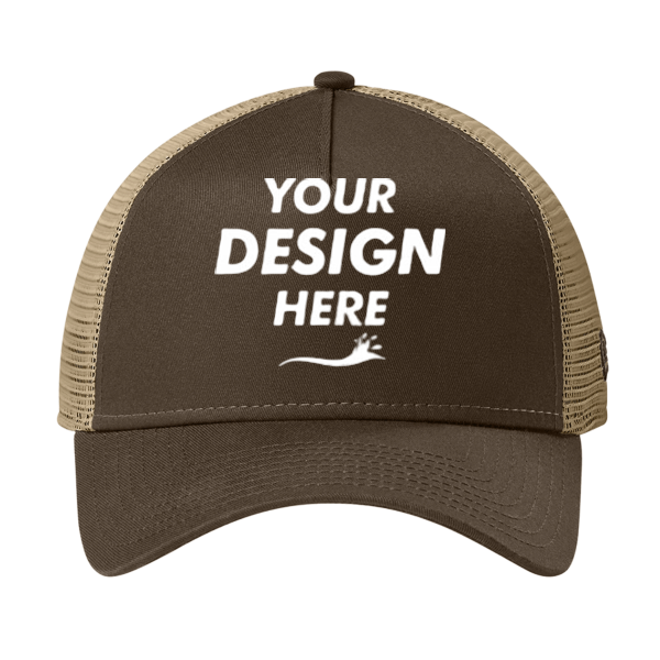 New Era Snapback Trucker Cap, Flag Chocolate / Khaki, Front view, Mockup