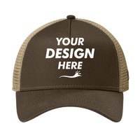 New Era Snapback Trucker Cap, Flag Chocolate / Khaki, Front view, Mockup