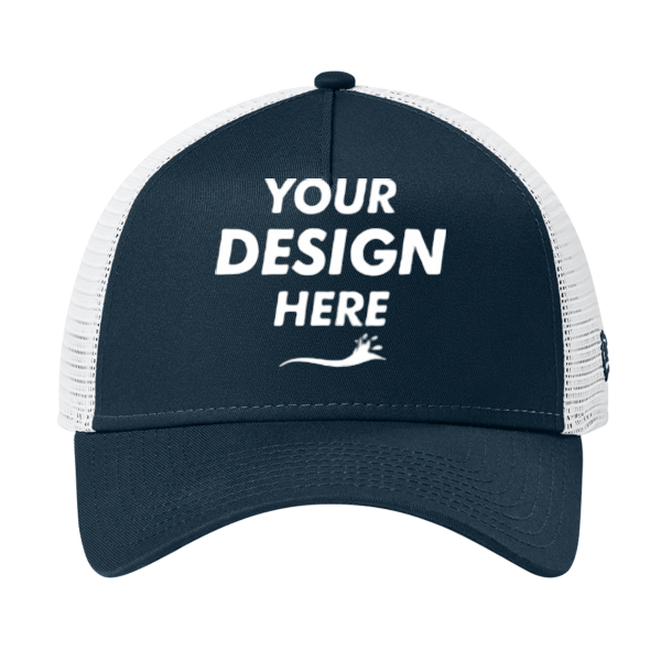 New Era Snapback Trucker Cap, Flag Deep Navy / White, Front view, Mockup