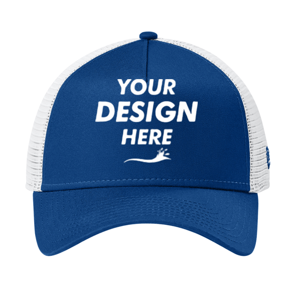 New Era Snapback Trucker Cap, Flag Royal / White, Front view, Mockup
