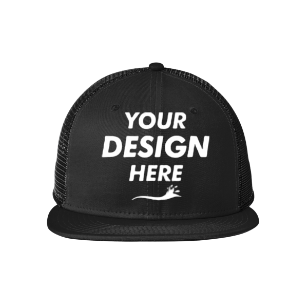 New Era Standard Fit Snapback Trucker Cap, Black / Black, Front view, Mockup