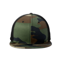 New Era Standard Fit Snapback Trucker Cap, Camo / Black, Front view