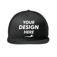 New Era Standard Fit Snapback Trucker Cap, Flag Black / Black, Front view, Mockup