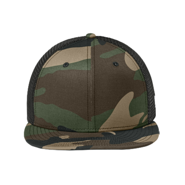 New Era Standard Fit Snapback Trucker Cap, Flag Camo / Black, Front view