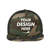 New Era Standard Fit Snapback Trucker Cap, Flag Camo / Black, Front view, Mockup
