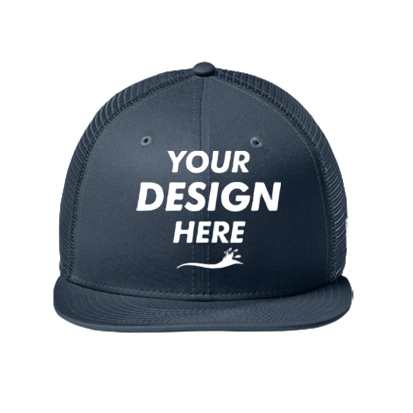 New Era Standard Fit Snapback Trucker Cap, Flag Deep Navy / Deep Navy, Front view, Mockup