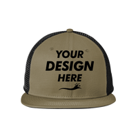 New Era Standard Fit Snapback Trucker Cap, Olive / Black, Front view, Mockup
