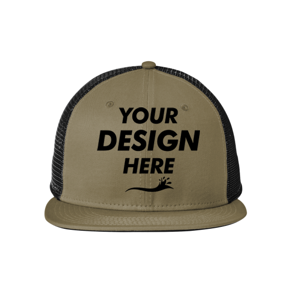 New Era Standard Fit Snapback Trucker Cap, Olive / Black, Front view, Mockup