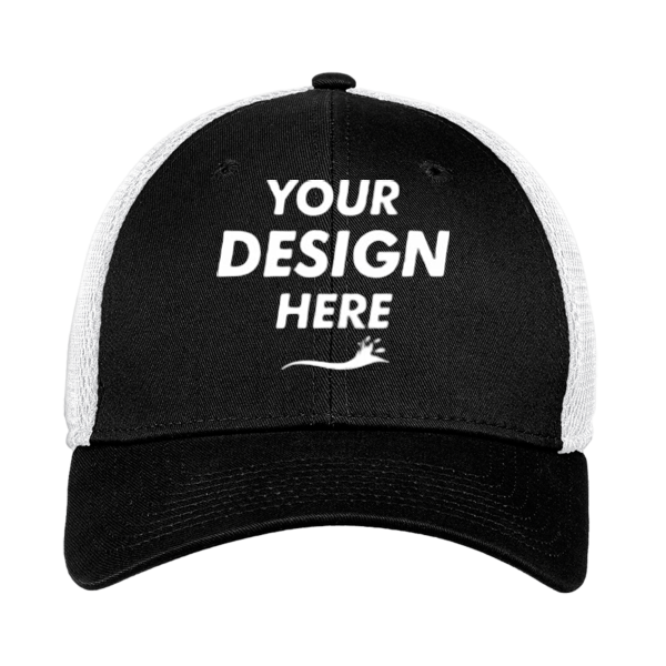 New Era Stretch Mesh Cap, Black / White, Front view, Mockup
