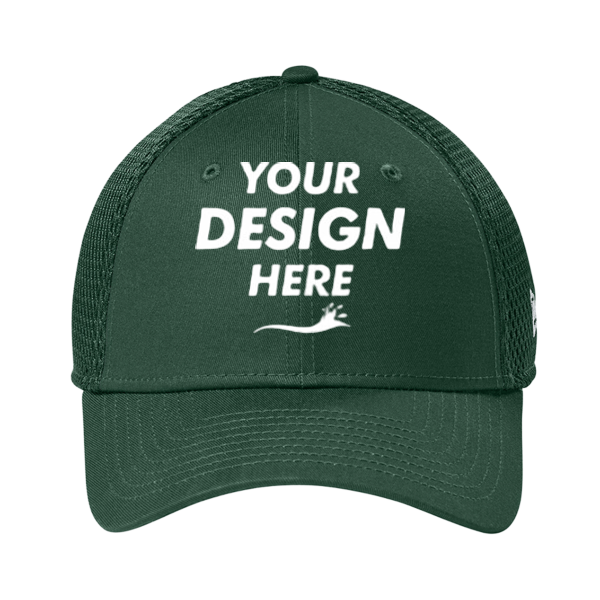 New Era Stretch Mesh Cap, Flag Dark Green / Flag Dark Green, Front view, Mockup
