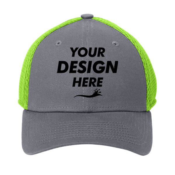 New Era Stretch Mesh Cap, Graphite / Cyber Green, Front view, Mockup