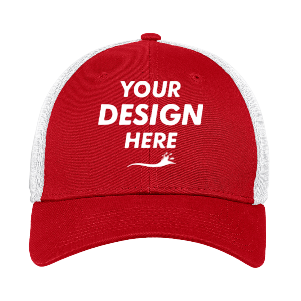 New Era Stretch Mesh Cap, Scarlet Red / White, Front view, Mockup