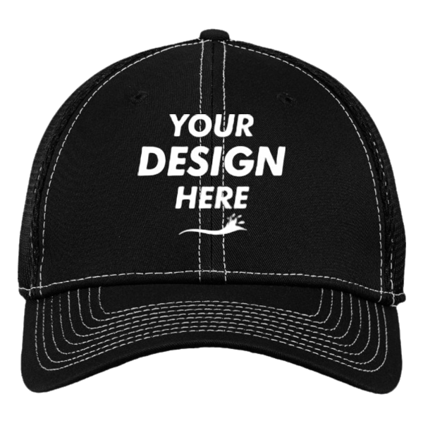New Era Stretch Mesh Contrast Stitch Cap, Black / White / White, Front view, Mockup