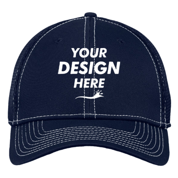New Era Stretch Mesh Contrast Stitch Cap, Deep Navy / White / White, Front view, Mockup
