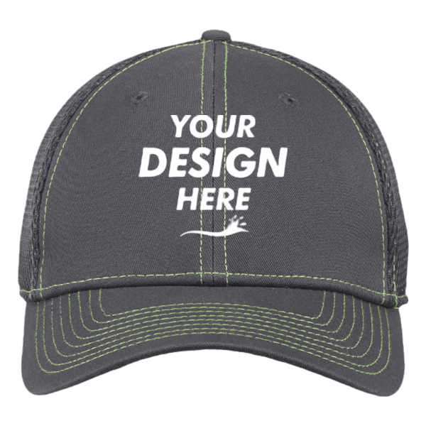 New Era Stretch Mesh Contrast Stitch Cap, Graphite / Cyber Green / Cyber Green, Front view, Mockup