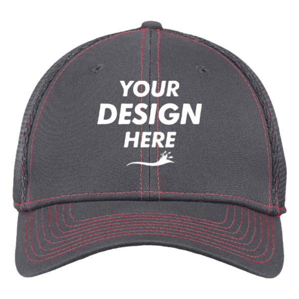 New Era Stretch Mesh Contrast Stitch Cap, Graphite / Red / Red, Front view, Mockup