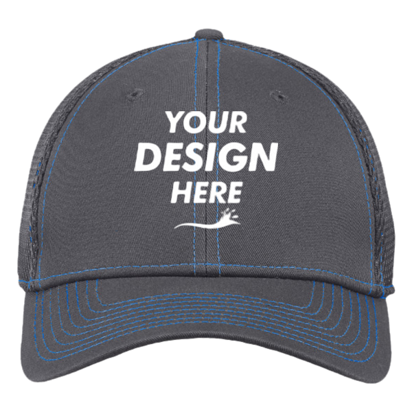 New Era Stretch Mesh Contrast Stitch Cap, Graphite / Vice Blue / Vice Blue, Front view, Mockup