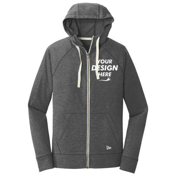 New Era Sueded Cotton Blend Full Zip Hoodie, Black Heather, Front view, Mockup