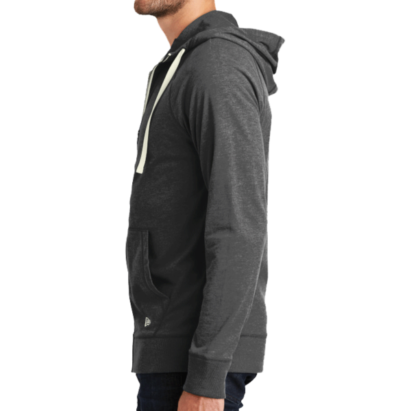 New Era Sueded Cotton Blend Full Zip Hoodie, Black Heather, Left Sleeve view