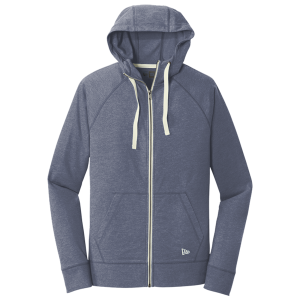 New Era Sueded Cotton Blend Full Zip Hoodie, True Navy Heather, Front view