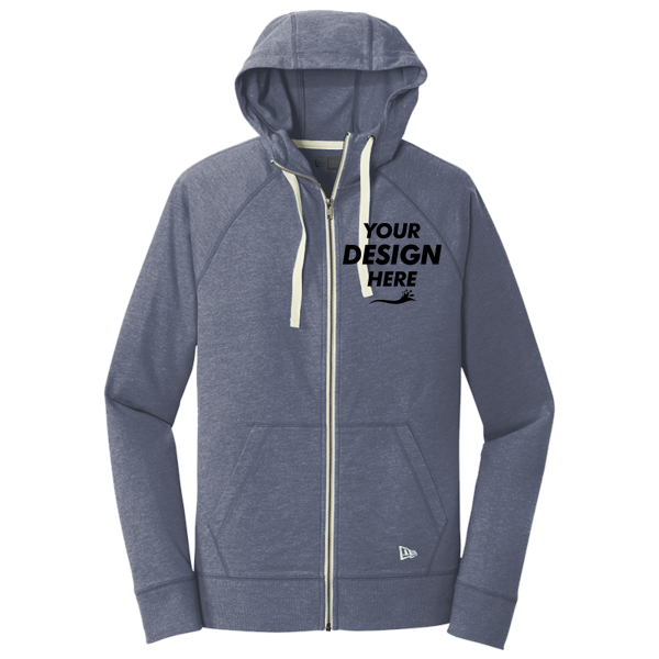 New Era Sueded Cotton Blend Full Zip Hoodie, True Navy Heather, Front view, Mockup