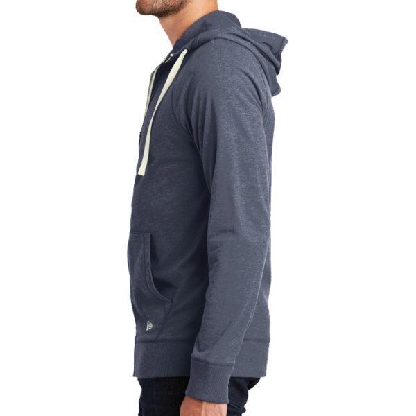 New Era Sueded Cotton Blend Full Zip Hoodie, True Navy Heather, Left Sleeve view